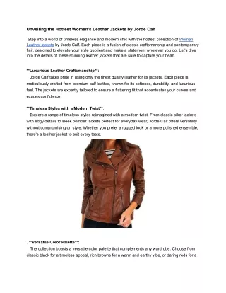 Unveiling the Hottest Women's Leather Jackets by Jorde Calf