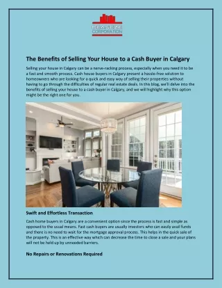 The Benefits of Selling Your House to a Cash Buyer in Calgary