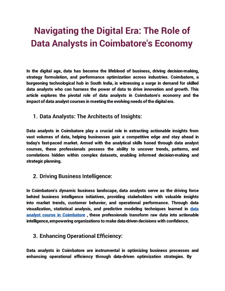 navigating the digital era the role of data analysts in coimbatore s economy