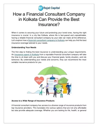 How a Financial Consultant Company in Kolkata Can Provide the Best Insurance