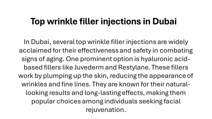 top wrinkle filler injections in dubai