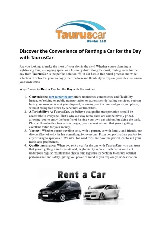 Discover the Convenience of Renting a Car for the Day with TaurusCar