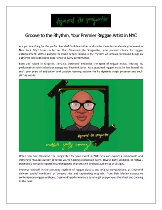 Groove to the Rhythm, Your Premier Reggae Artist in NYC
