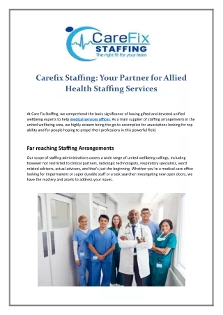 Care Fix Staffing: Premier Allied Health Staffing Services