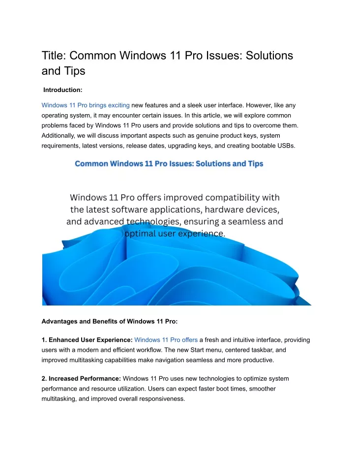 title common windows 11 pro issues solutions