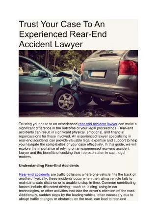 Trust Your Case To An Experienced Rear-End Accident Lawyer