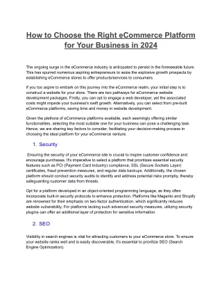 How to Choose the Right eCommerce Platform for Your Business in 2024?