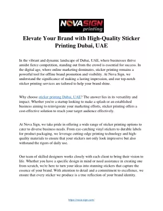 Elevate Your Brand with High-Quality Sticker  Printing Dubai, UAE