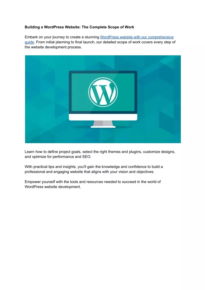 building a wordpress website the complete scope