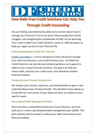 How Debt Free Credit Solutions Can Help You Through Credit Counseling