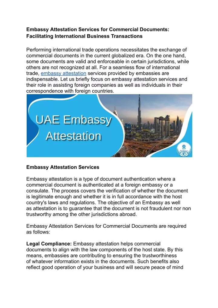 embassy attestation services for commercial