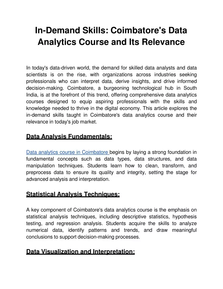 in demand skills coimbatore s data analytics course and its relevance
