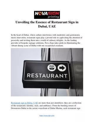 Unveiling the Essence of Restaurant Sign in  Dubai, UAE
