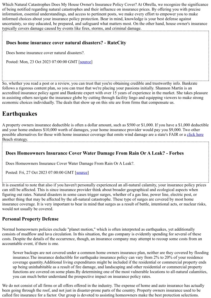 which natural catastrophes does my house owner