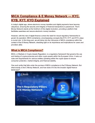 MiCA Compliance & E Money Network — KYC, KYB, KYT, KYO Explained