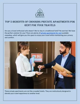 Top 5 Benefits of Choosing Private Apartments for Rent for Your Travels