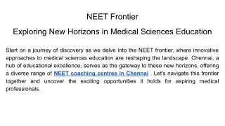 NEET Frontier Exploring New Horizons in Medical Sciences Education