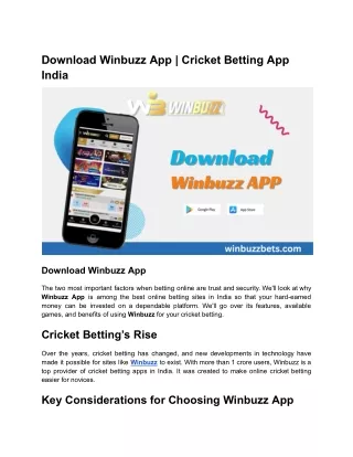 Download Winbuzz App _ Cricket Betting App India