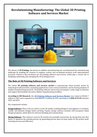 Revolutionizing Manufacturing: Global 3D Printing Software and Services Market