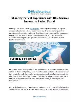 Enhancing Patient Experience with Blue Secures'  Innovative Patient Portal