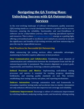 Navigating the QA Testing Maze- Unlocking Success with QA Outsourcing Services