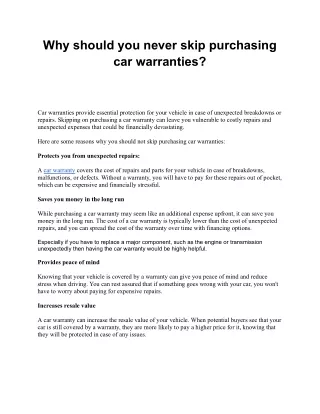 Why should you never skip purchasing car warranties