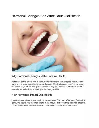 Hormonal Changes Can Affect Your Oral Health - Mumbai Dental Clinics