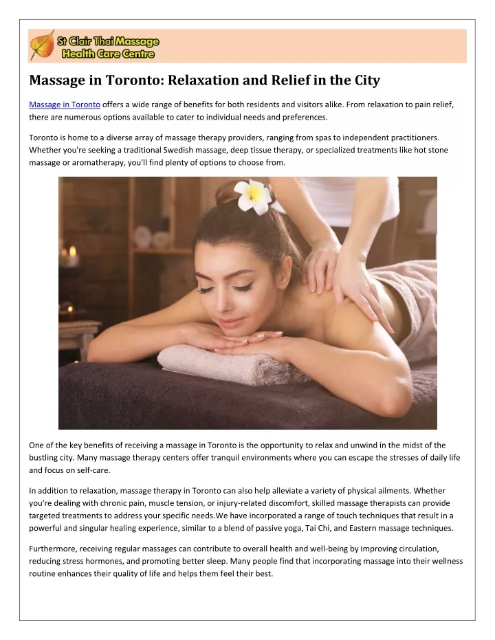 massage in toronto relaxation and relief
