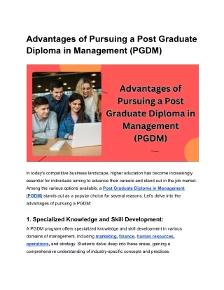 Advantages of Pursuing a Post Graduate Diploma in Management (PGDM)