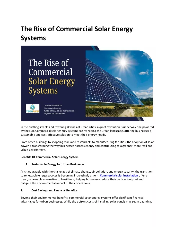 the rise of commercial solar energy systems