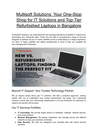Multisoft Solutions: Your One-Stop Shop for IT Solutions and Top-Tier Refurbishe