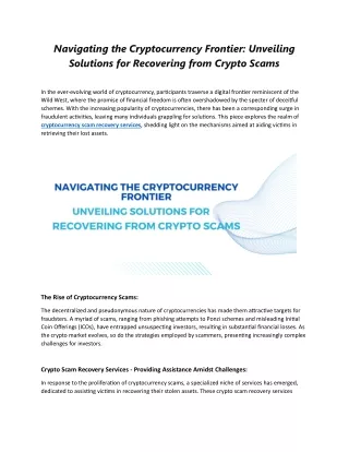 Navigating the Cryptocurrency Frontier Unveiling Solutions for Recovering from Crypto Scams