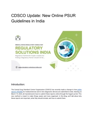 CDSCO Update-New Online PSUR Guidelines in India