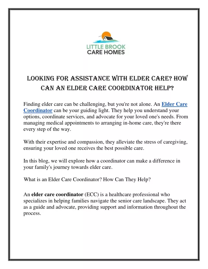 looking for assistance with elder care