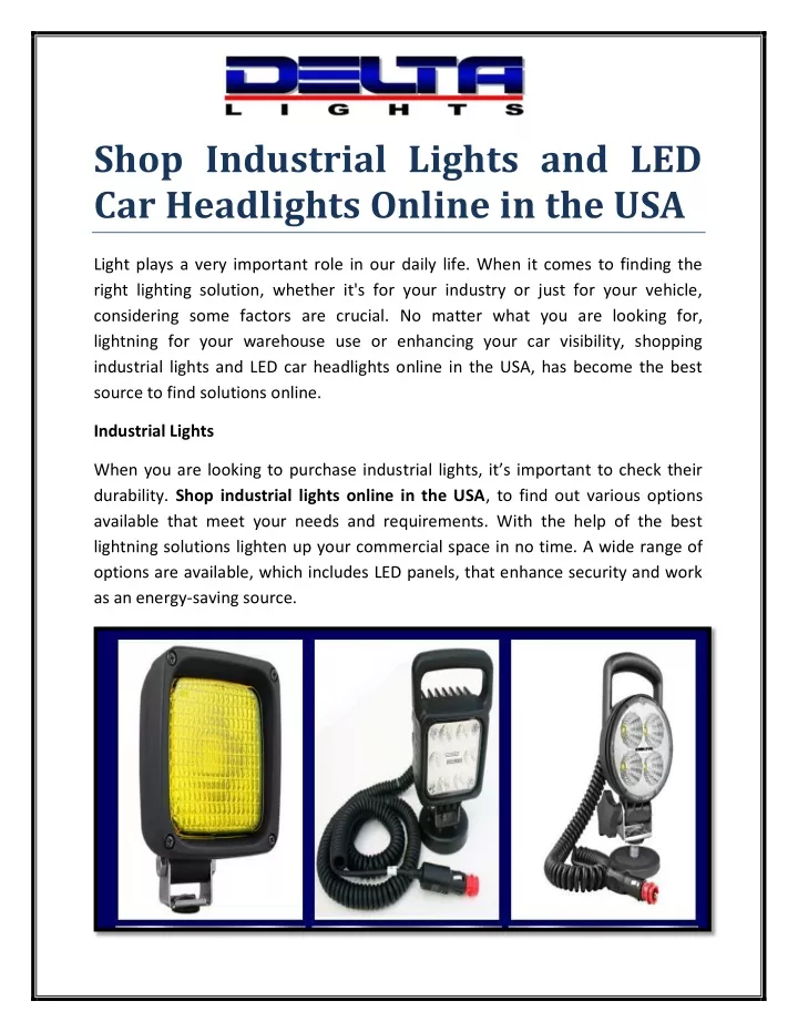 shop industrial lights and led car headlights