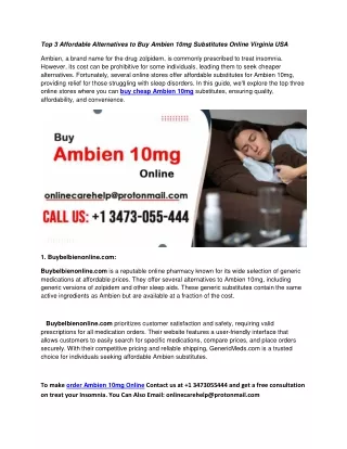 Top 3 Affordable Alternatives to Buy Ambien 10mg Substitutes Online Virginia USA