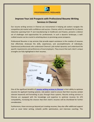 Improve Your Job Prospects with Professional Resume Writing Services in Chennai