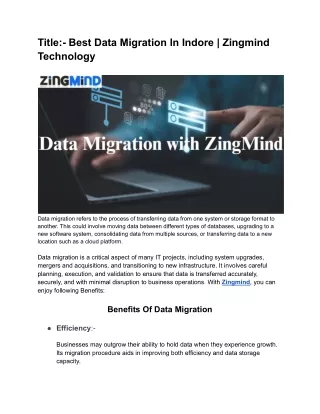 Best Data Migration In Indore | Zingmind Technology