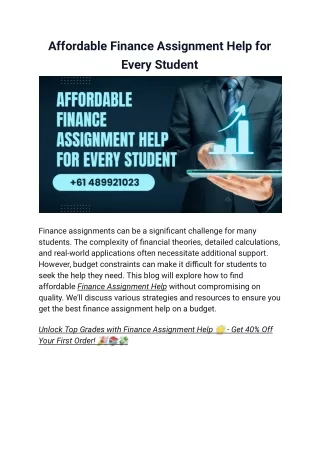 Affordable Finance Assignment Help for Every Student