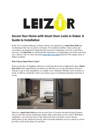 Secure Your Home with Smart Door Locks in Dubai A Guide to Installation