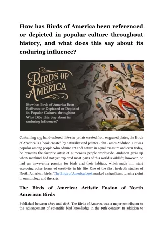 How has Birds of America been referenced or depicted in popular culture throughout history, and what does this say about