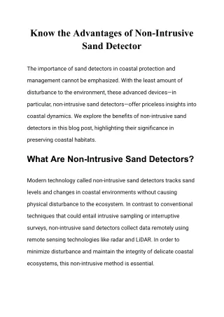 Know the Advantages of Non-Intrusive Sand Detector