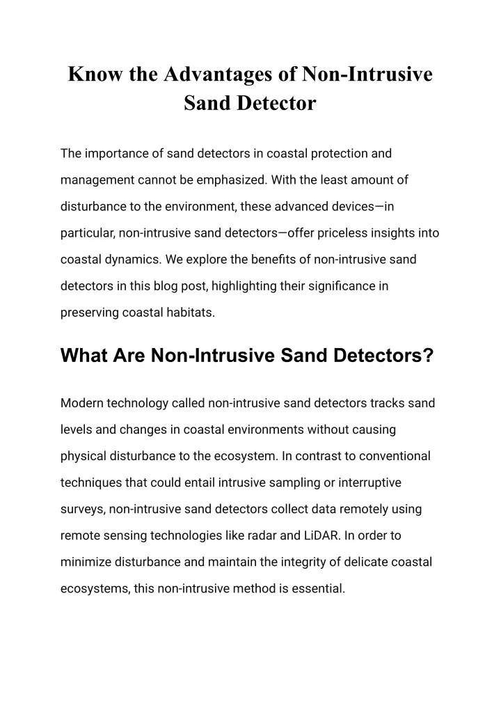 know the advantages of non intrusive sand detector
