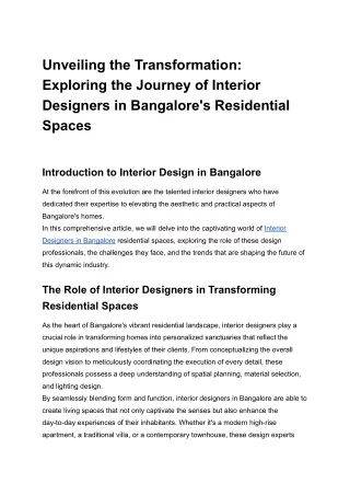 Unveiling the Transformation_ Exploring the Journey of Interior Designers in Bangalore's Residential Spaces