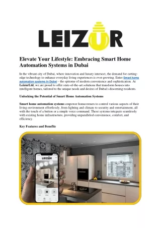 Elevate Your Lifestyle Embracing Smart Home Automation Systems in Dubai