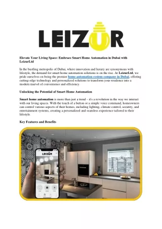 Elevate Your Living Space Embrace Smart Home Automation in Dubai with LeizurLtd