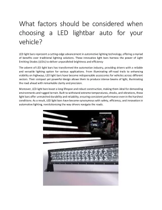 What factors should be considered when choosing a LED lightbar auto for your vehicle