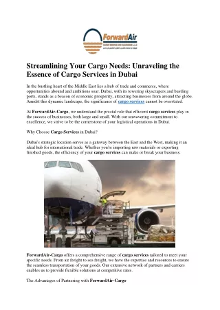 Streamlining Your Cargo Needs Unraveling the Essence of Cargo Services in Dubai