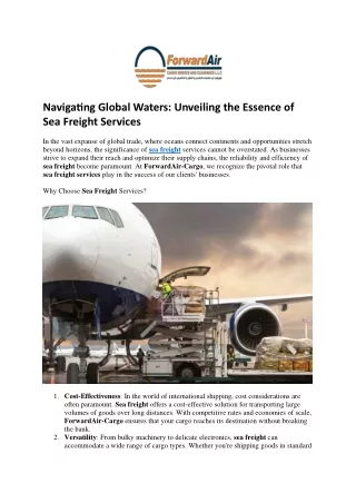 Navigating Global Waters Unveiling the Essence of Sea Freight Services