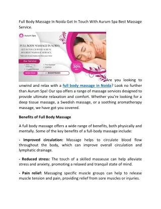 Full Body Massage In Noida Get In Touch With Aurum Spa Best Massage Service